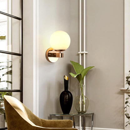 Scandinavian Orb Shade Iron Base 1-Light Wall Sconce Lamp