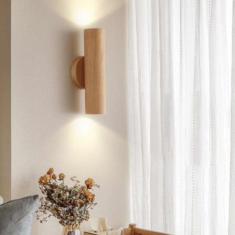 Japanese Rubber Wood Cylinder LED Wall Sconce Lamp