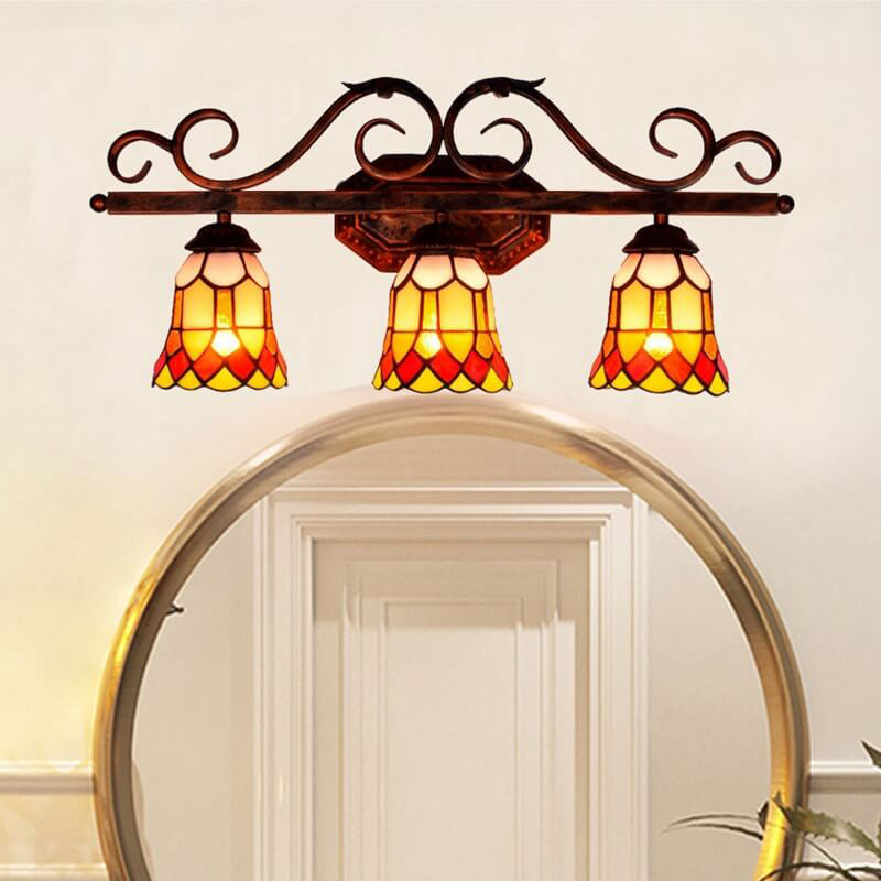 Tiffany Glass Mirror Front Light 3-Light Wall Sconce Lamp