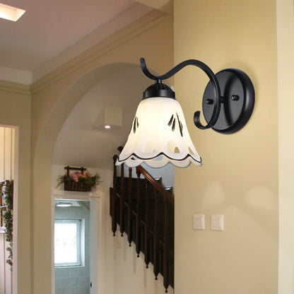 Retro Rustic Iron Glass 1-Light Wall Sconce Lamp