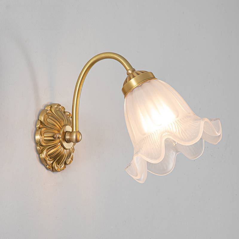 European Floral Copper Glass 1-Light Wall Sconce Lamp