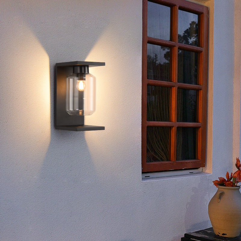 Waterproof Steel Cylinder Glass 1-Light Wall Sconce Lamp