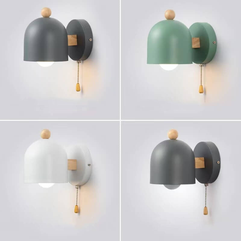 Rubberwood Shade Log Pull Cord 1-Light Wall Sconce Lamp