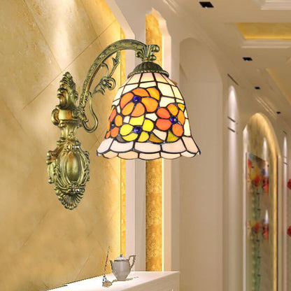 Tiffany Cup Iron Stained Glass 1-Light Wall Sconce Lamp