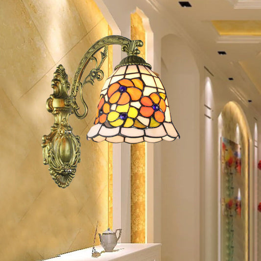 Tiffany Cup Iron Stained Glass 1-Light Wall Sconce Lamp