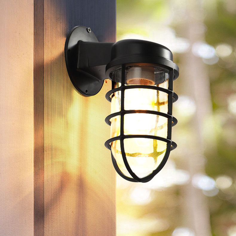 Colonial Cylinder Iron Glass 1-Light Wall Sconce Lamp