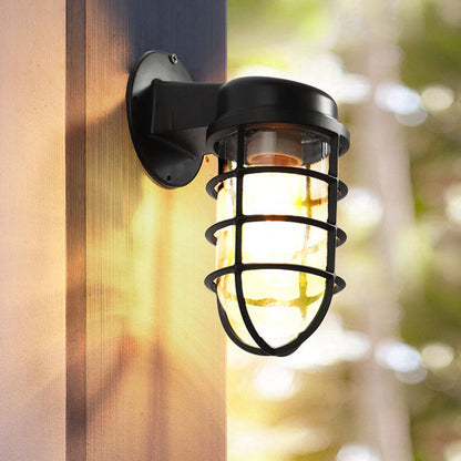 Colonial Cylinder Iron Glass 1-Light Wall Sconce Lamp