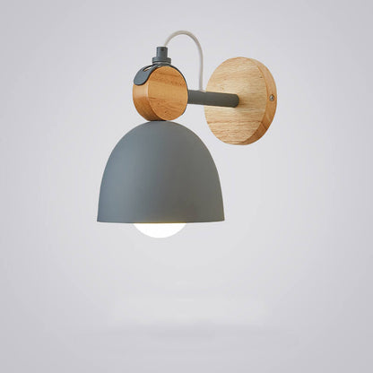 Macaron Dome Shade Wooden Chassis 1-Light Wall Sconce Lamp