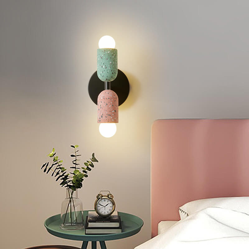 Japanese Stone Shaped Iron Cement 2-Light Wall Sconce Lamp