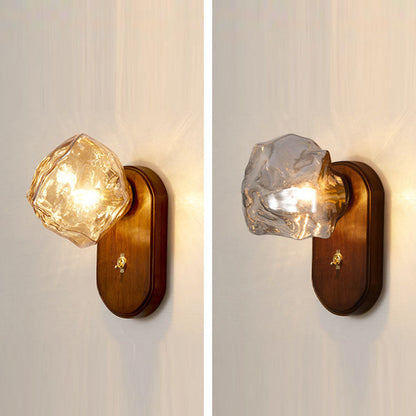 Japanese Shape Solid Wood Glass 1-Light Wall Sconce Lamp