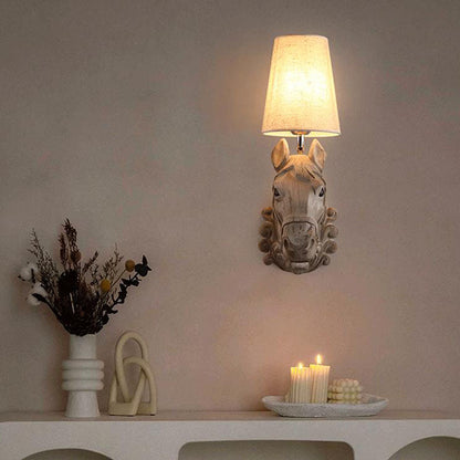 Resin Horse Head Fabric Lampshade 1-Light Wall Sconce Lamp