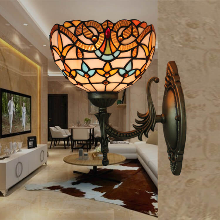 Tiffany Flora Stained Glass 1-Light Wall Sconce Lamp