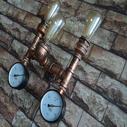 Traditional Iron Pipe Water Meter 3-Light Wall Sconce Lamp