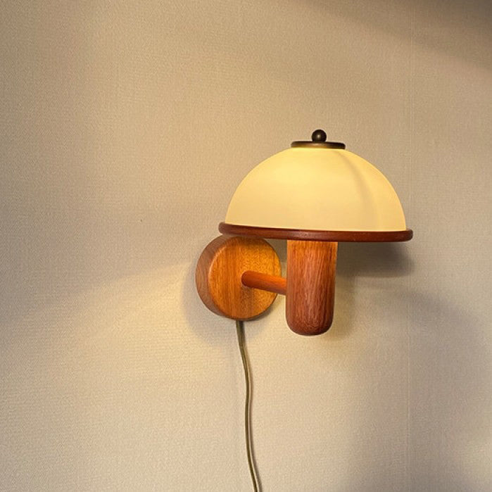 Japanese Wood Mushroom Design 1-Light Wall Sconce Lamp