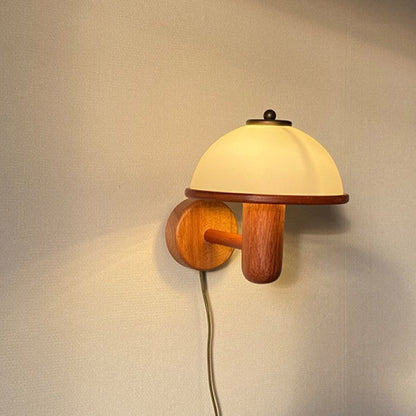 Japanese Wood Mushroom Design 1-Light Wall Sconce Lamp