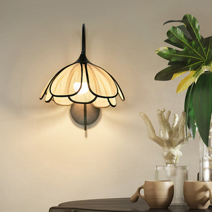Japanese Shaped Iron Plant Fiber 1-Light Wall Sconce Lamp