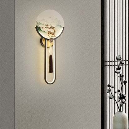 Traditional Chinese All-Copper Glass LED Wall Sconce Lamp