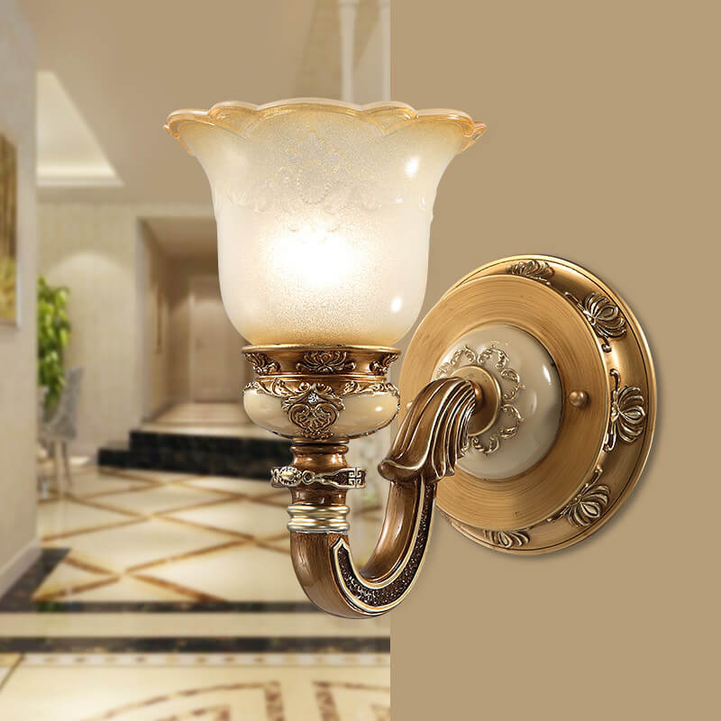 Flower Cup Iron Resin Glass 1/2 Light Wall Sconce Lamp