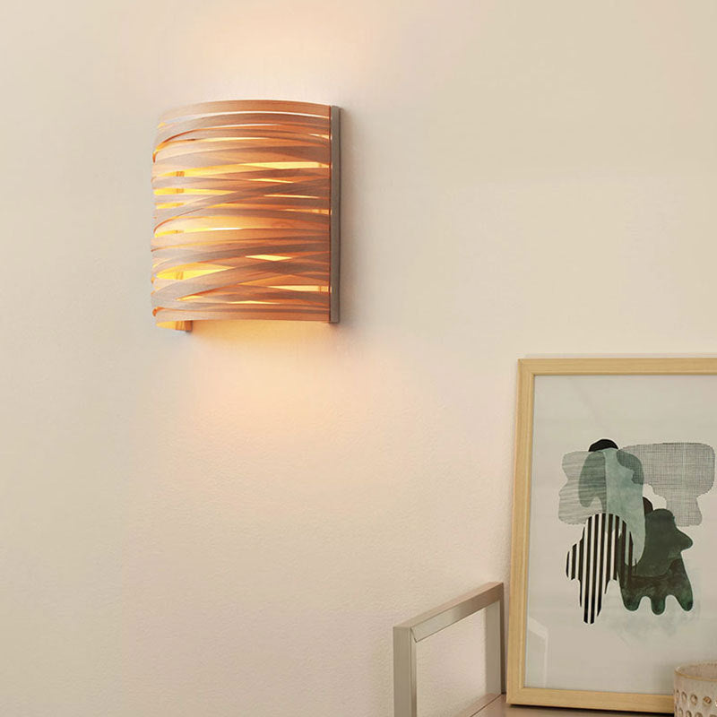 Japanese Wood Veneer Arch 1-Light Wall Sconce Lamp