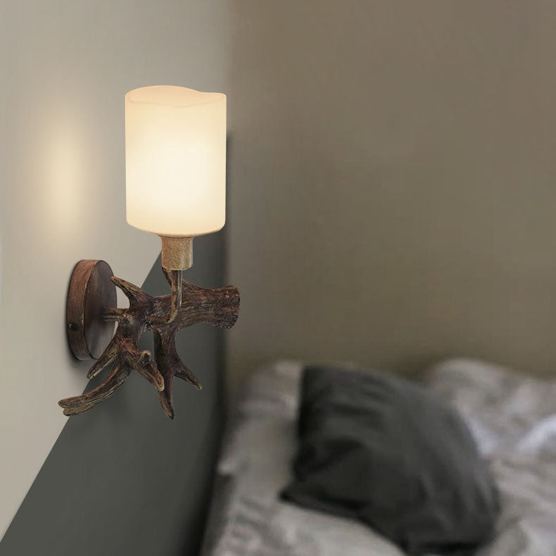 Antler Resin Glass Cylinder 1-Light Wall Sconce Lamp