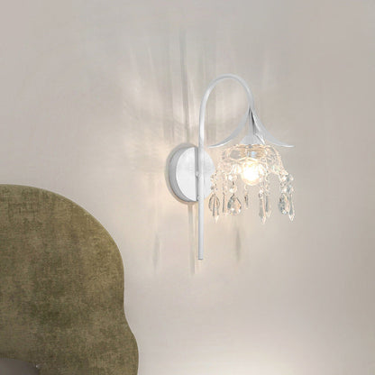 Iron Flower Glass Shade Crystal 1-Light Wall Sconce Lamp
