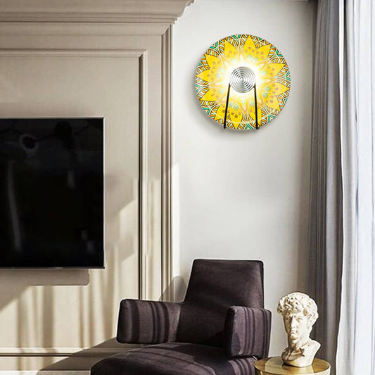 Chinese Round Wrought Iron Acrylic LED Wall Sconce Lamp
