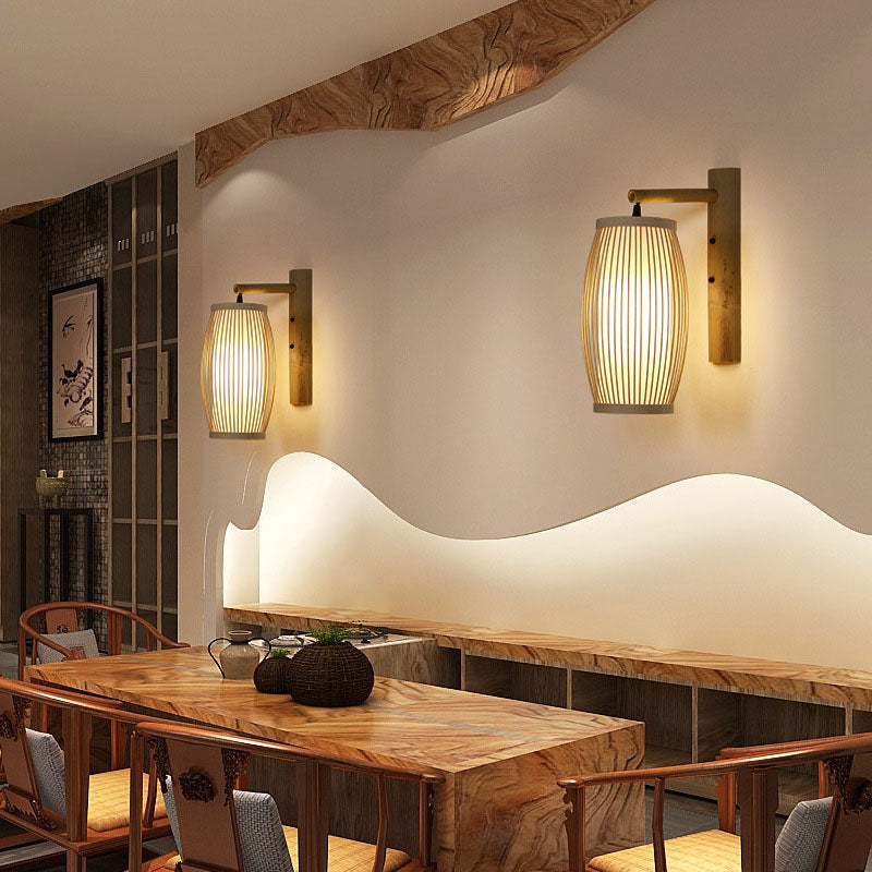 Chinese Weaving Bamboo Cage Shape 1-Light Wall Sconce Lamp