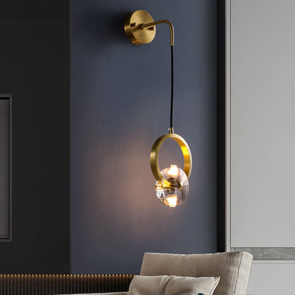 Golden Copper Circle Ring Crystal 1-Light Wall Sconce Lamp