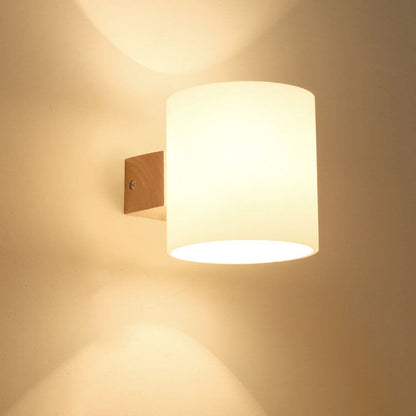 Warm Rubber Wood Glass 1/2 Light Wall Sconce Lamp