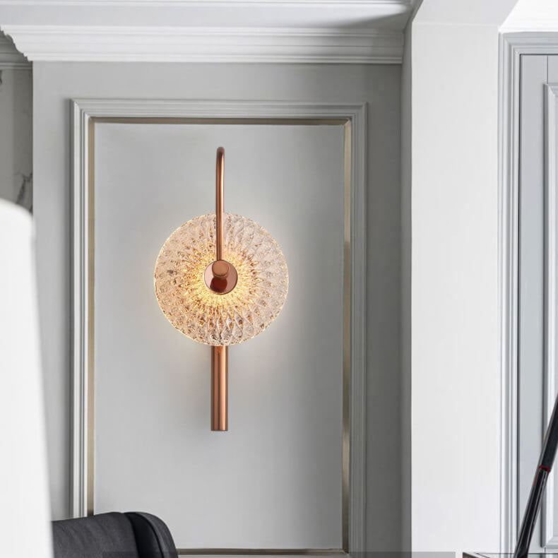 French Water Pattern Glass Round LED Wall Sconce Lamp