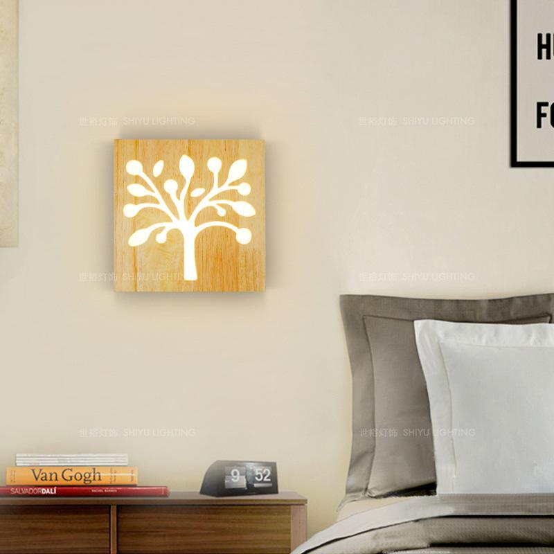 Solid Wood Happy Tree & Antler Pattern LED Wall Sconce Lamp