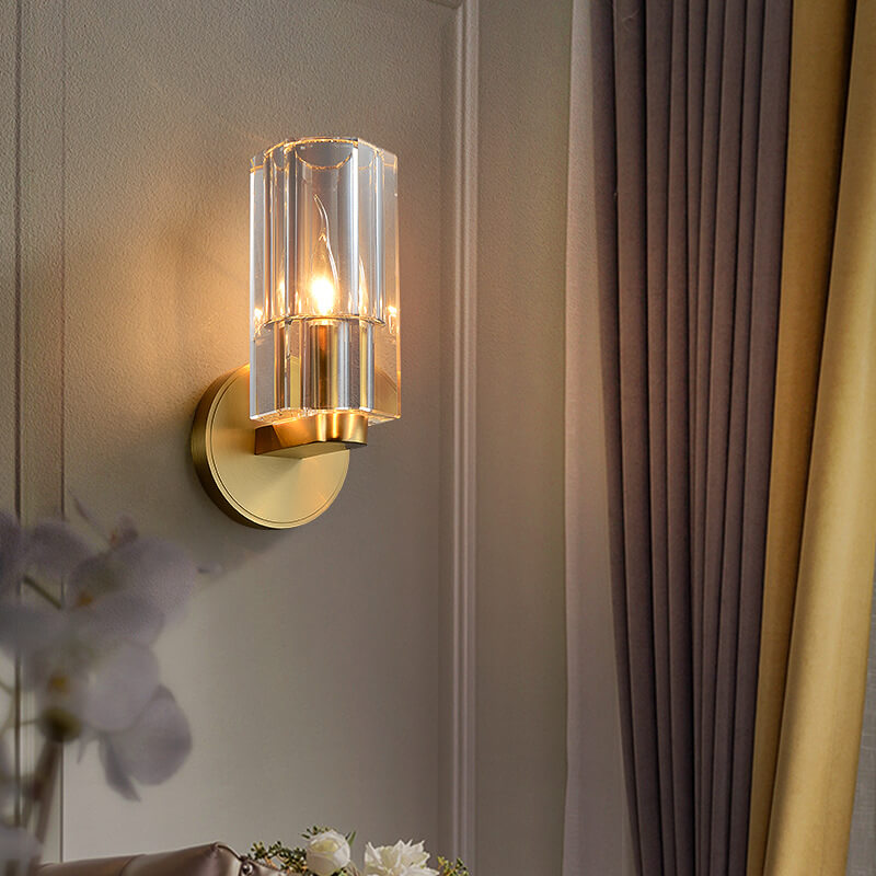 Copper Glass Cylindrical Copper 1-Light Wall Sconce Lamp