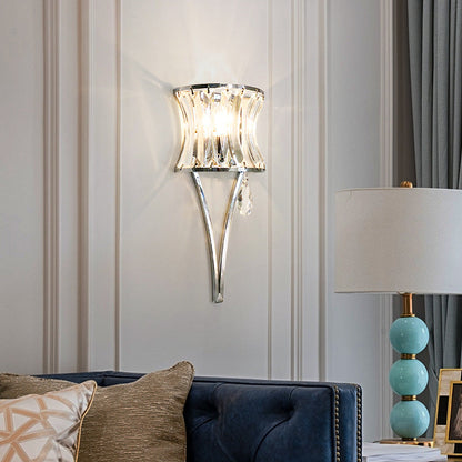 Prismatic Clear Crystal Shade Iron 1-Light Wall Sconce Lamp
