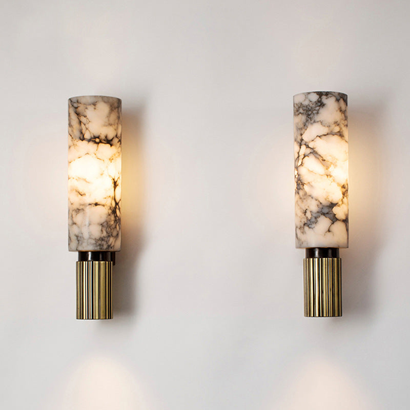 Light Cylindrical Hardware Stone 1-Light Wall Sconce Lamp