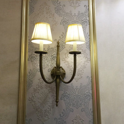 Fabric Iron Cone Candelabra 2-Light Wall Sconce Lamp