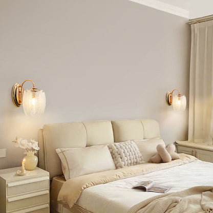 French Feather Cylinder Glass Iron 1-Light Wall Sconce Lamp