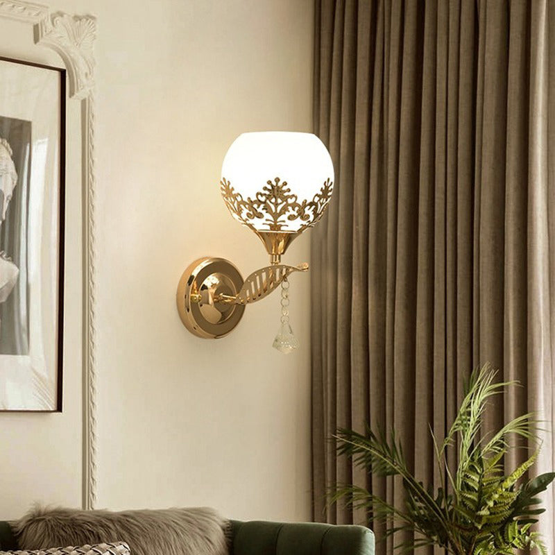 Minimalist Round Flower Iron Glass 1-Light Wall Sconce Lamp
