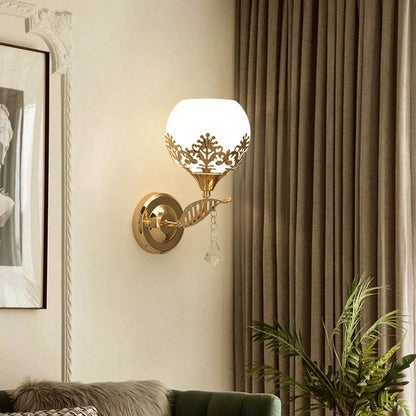 Minimalist Round Flower Iron Glass 1-Light Wall Sconce Lamp