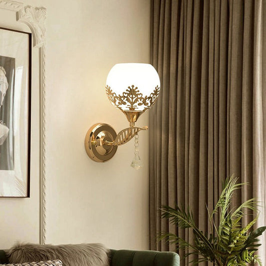 Minimalist Round Flower Iron Glass 1-Light Wall Sconce Lamp