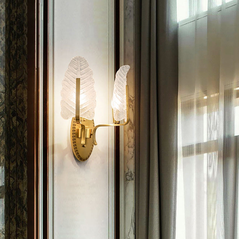 Copper Glass Leave Banana Leaf 1/2 Light Wall Sconce Lamp