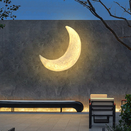 Outdoor Moon Shape Resin LED Rainproof Wall Sconce Lamp