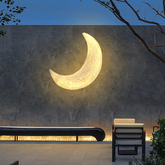 Outdoor Moon Shape Resin LED Rainproof Wall Sconce Lamp