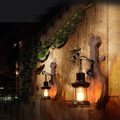 Farmhouse Wooden Pipa Shape 1-Light Wall Sconce Lamp