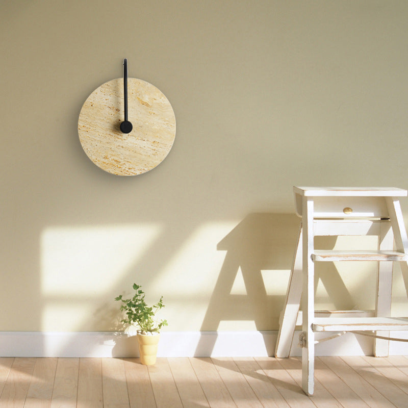 Round Iron Yellow Travertine 1-Light Wall Sconce Lamp