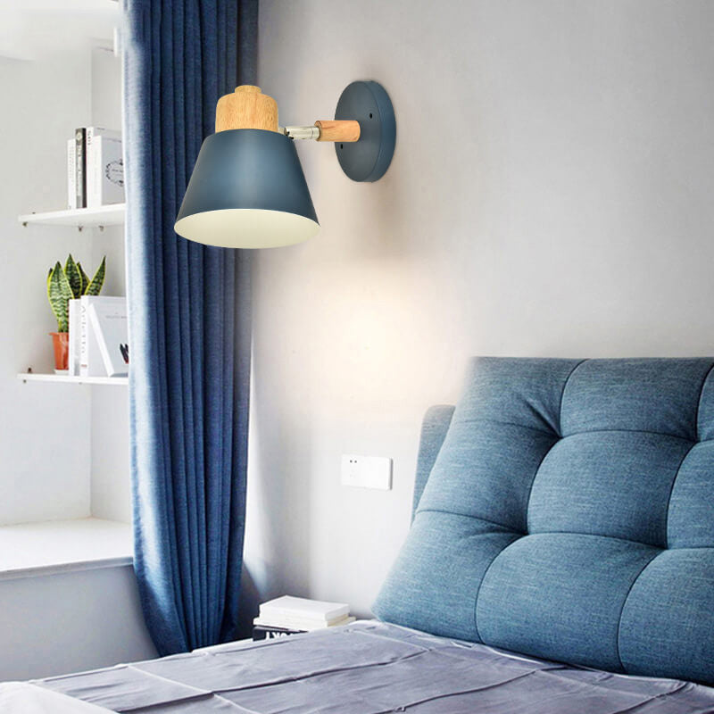 Macaron Dome Cone Shade Wood Top 1-Light Wall Sconce Lamp