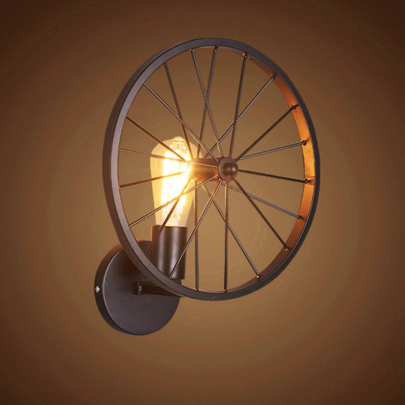 Industrial Round Wheel Iron Glass 1-Light Wall Sconce Lamp