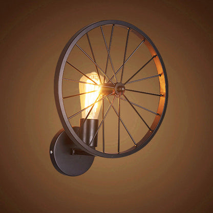 Industrial Round Wheel Iron Glass 1-Light Wall Sconce Lamp