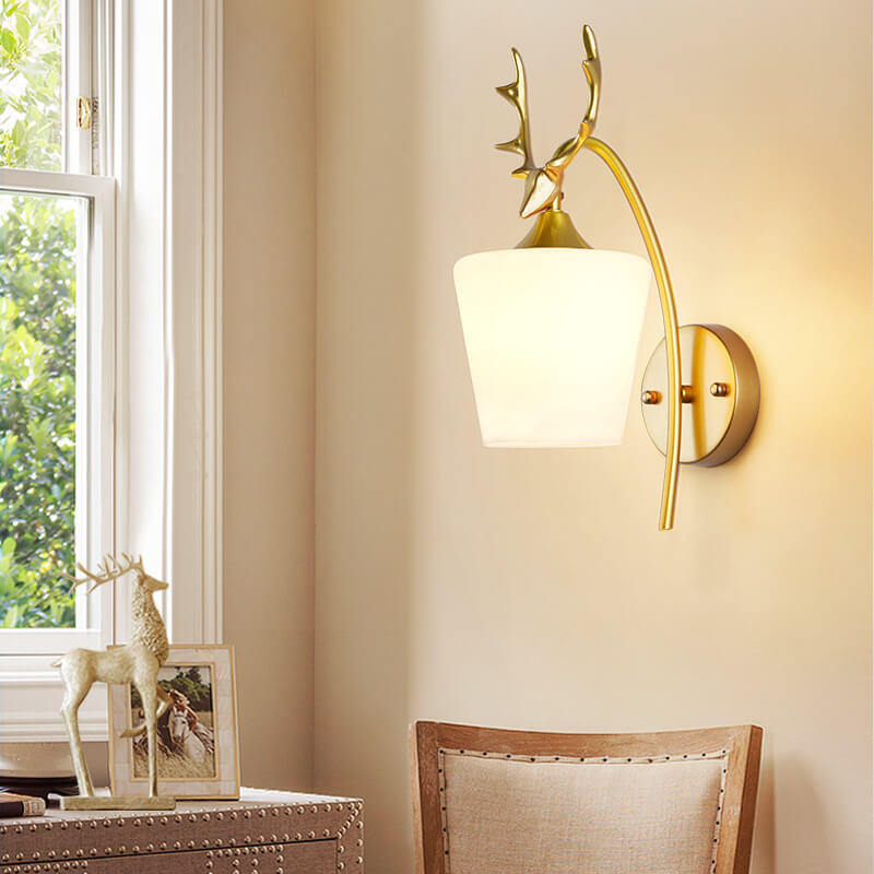 Nordic Creative Antler Glass Cone Shade 1-Light Wall Sconce Lamp for Living Room
