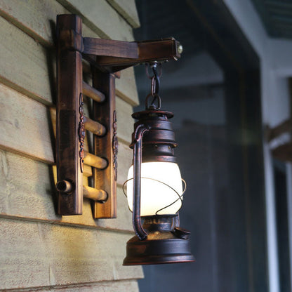 Kerosene Bamboo Base Iron Twine 1-Light Wall Sconce Lamp