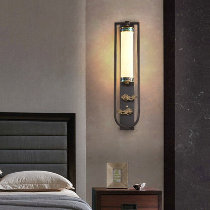 Chinese Rectangular Copper Marble LED Wall Sconce Lamp